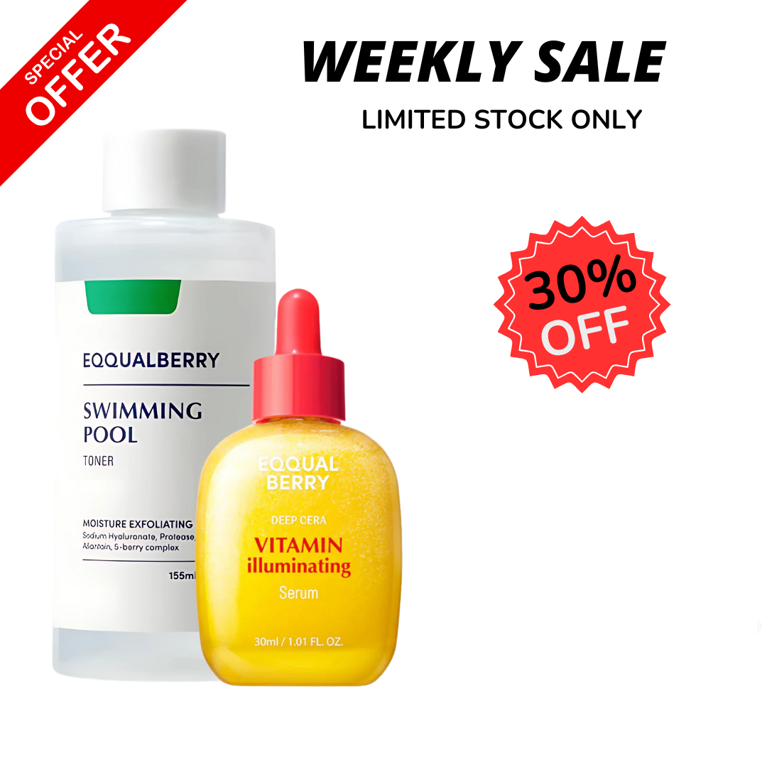 WEEKLY FLASH DEALS EQQUALBERRY Swimming Pool Toner 155ml & EQQUALBERRY Vitamin Illuminating Serum - Glam Secret