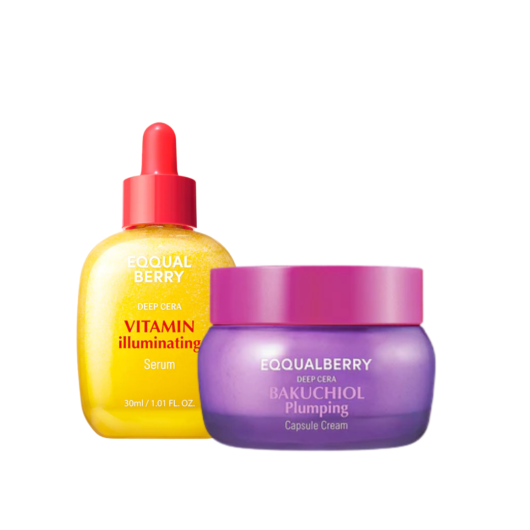 EQQUALBERRY Vitamin Illuminating Serum & Bakuchiol Cream Set - Glam Secret
