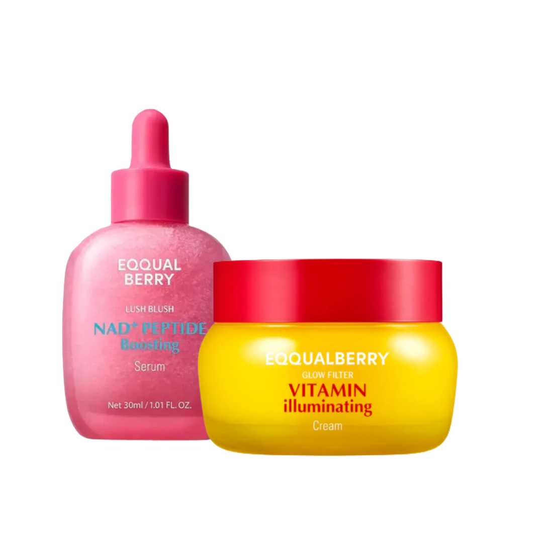EQQUALBERRY Lush Blush NAD+ Peptide Boosting Serum & Vitamin Illuminating Cream Set