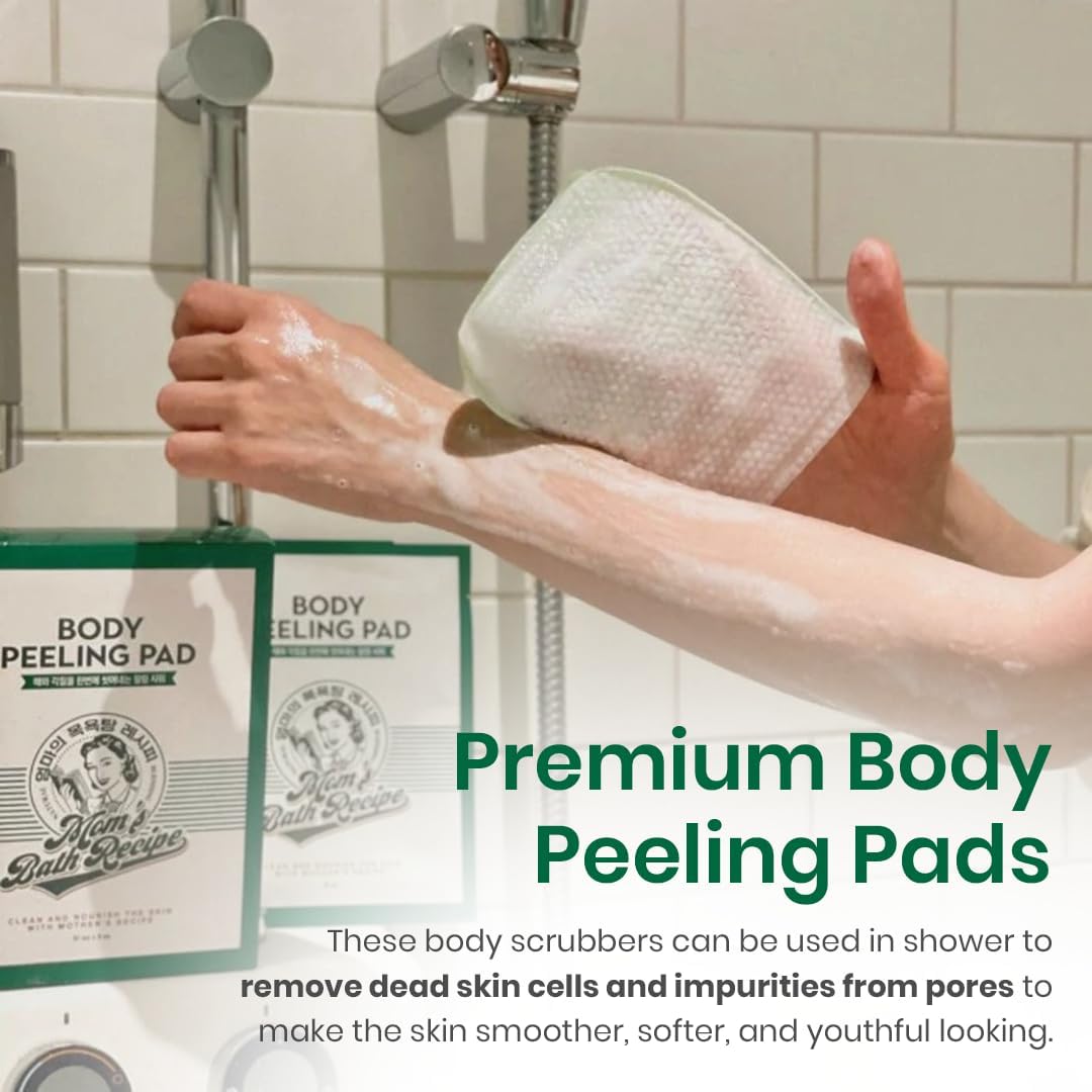 Mom's Bath Recipe Body Peeling Pad Original, All in One Bubble Body Wash & Scrub Gloves with Honey & Yogurt, Exfoliating Mitts for Dead Skin Cells, Skin Retexturizing Pads - 8 Sheets - Glam Secret