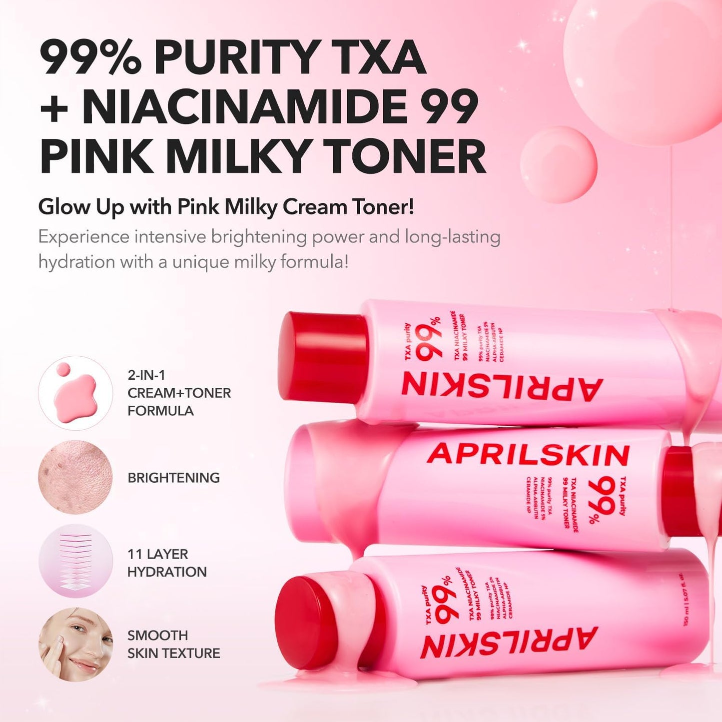 APRILSKIN TXA+Niacinamide 99 Pink Milky Toner - Glam Secret