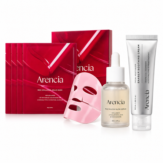 Arencia Glass Skin Glow Set by arencia, featuring skincare products in elegant packaging for radiant skin.