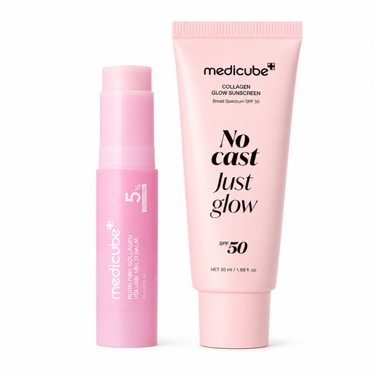 Medicube Pink Glow and Protect Duo with PDRN collagen balm and SPF50 sunscreen