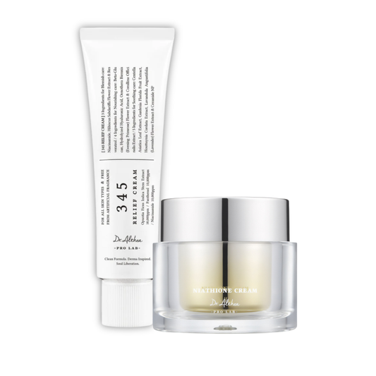 DR ALTHEA skincare set featuring DR ALTHEA 345 Relief Cream and Niathione Cream, displayed on a clean background.