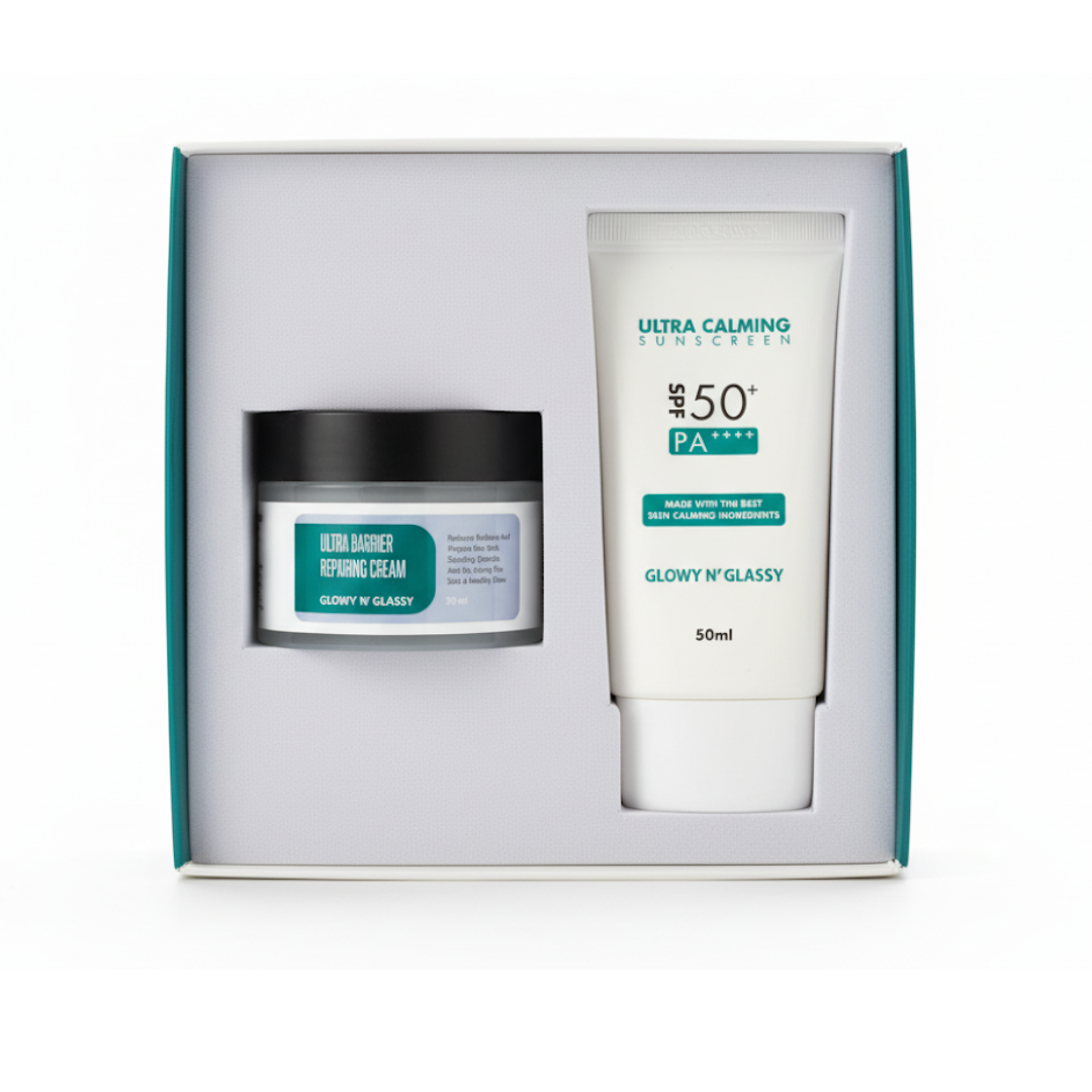 GLOW N' GLASSY Ultra Repair Repairing Cream & Ultra Calming Sunscreen Set - Glam Secret