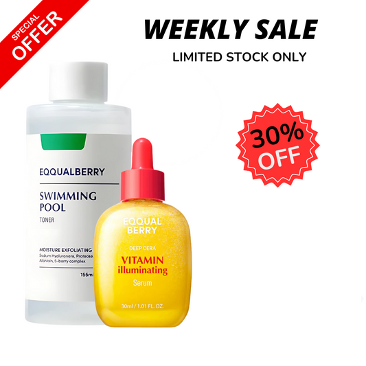 WEEKLY FLASH DEALS EQQUALBERRY Swimming Pool Toner 155ml & EQQUALBERRY Vitamin Illuminating Serum - Glam Secret