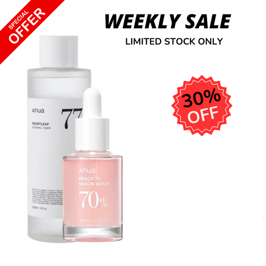WEEKLY FLASH DEALS Anua Heartleaf 77% Soothing Toner & Peach 70% Niacinamide Serum - Glam Secret