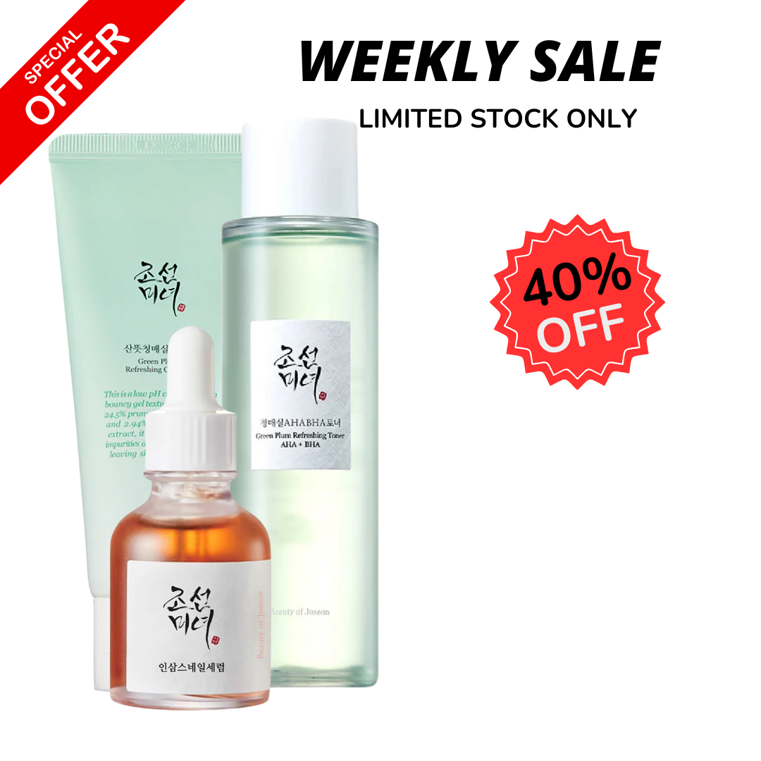 WEEKLY FLASH DEALS BEAUTY OF JOSEON Green Plum Refreshing Cleanser + Toner AHA + BHA + Revive Serum - Glam Secret