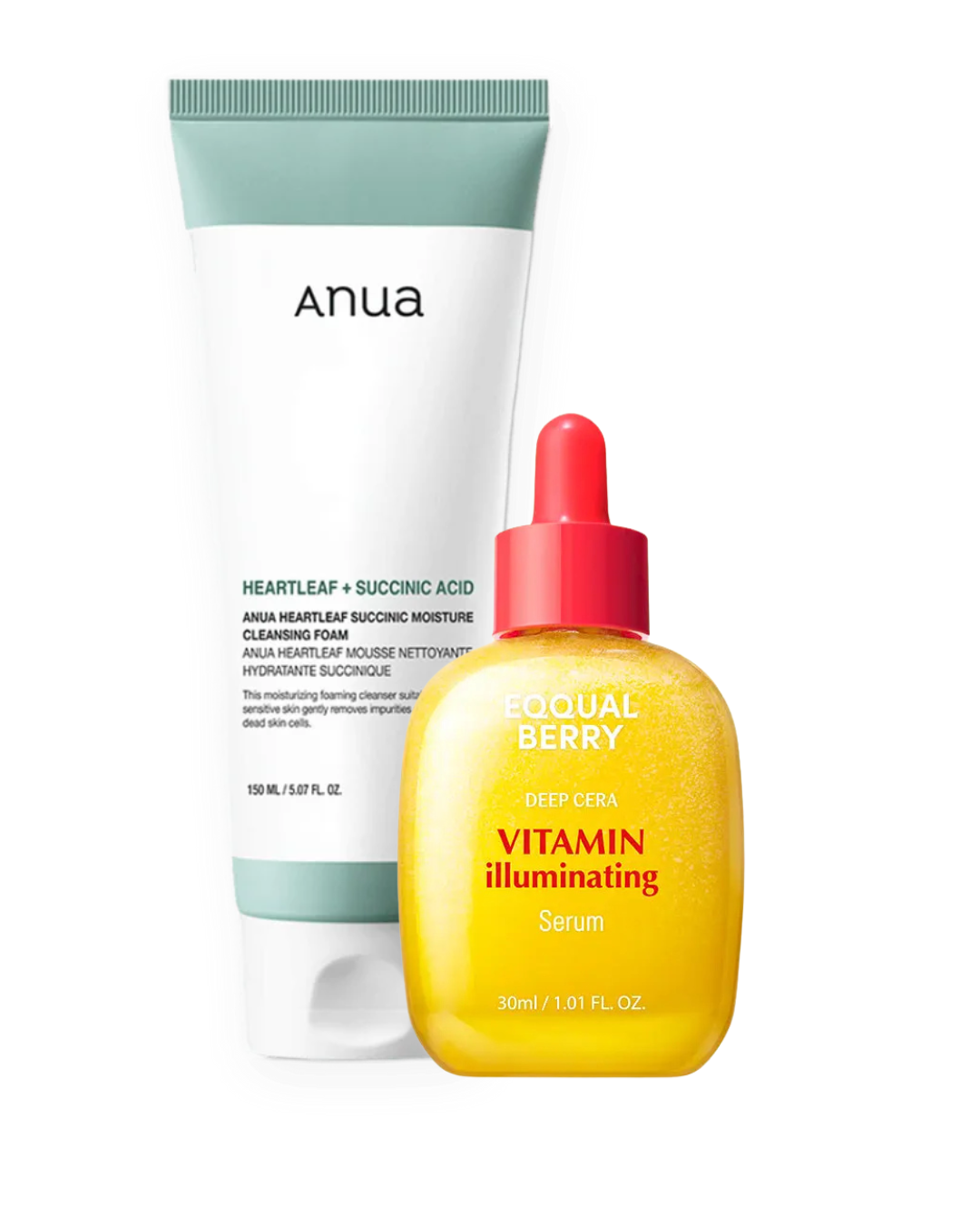 EQQUALBERRY Vitamin illuminating Serum & ANUA Heartleaf Succinic Moisture Cleansing Foam SET - Glam Secret