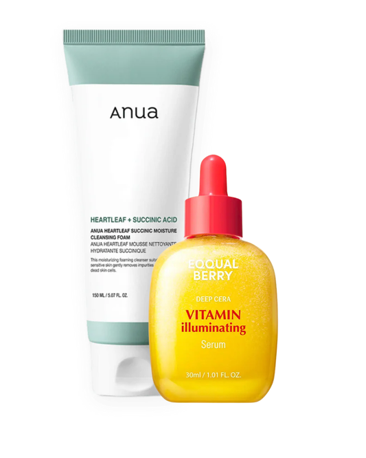 EQQUALBERRY Vitamin illuminating Serum & ANUA Heartleaf Succinic Moisture Cleansing Foam SET - Glam Secret