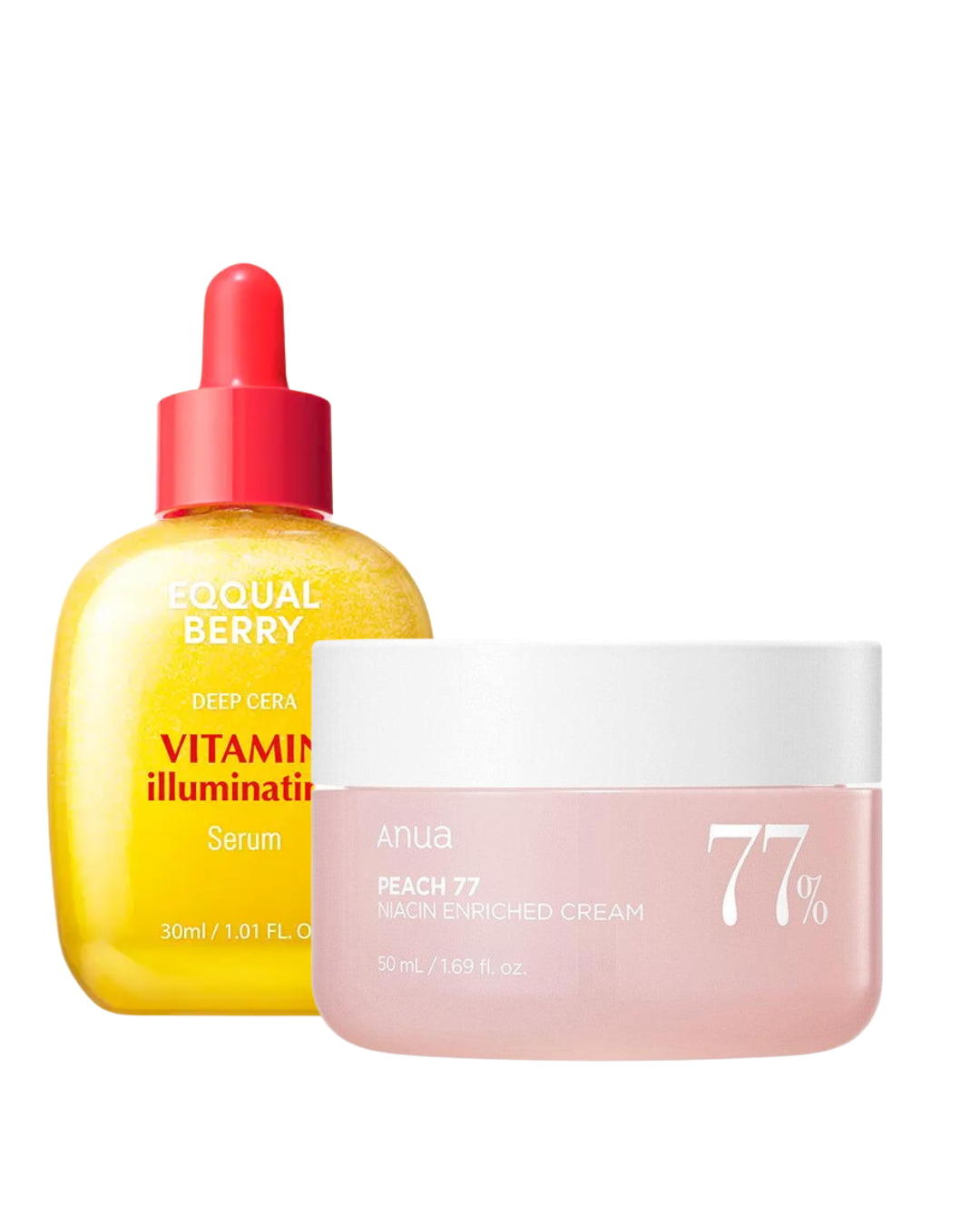 EQQUALBERRY Vitamin Illuminating Serum and Anua Peach 77% Niacin Enriched Cream SET - Glam Secret