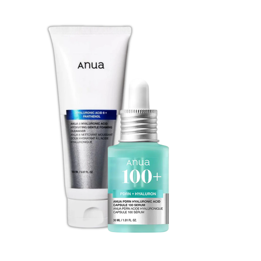 ANUA Hyaluronic Acid 8+ Panthenol Foaming Cleanser & ANUA PDRN + Hyaluron Serum Set - Glam Secret