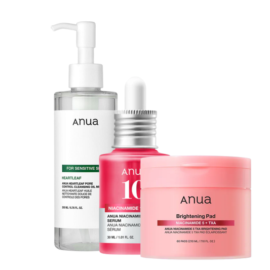 ANUA Heartleaf Pore Control Cleansing Oil Mild, Niacinamide 5 TXA Brightening Pads & Niacinamide 10% + TXA 4% Serum Set - Glam Secret