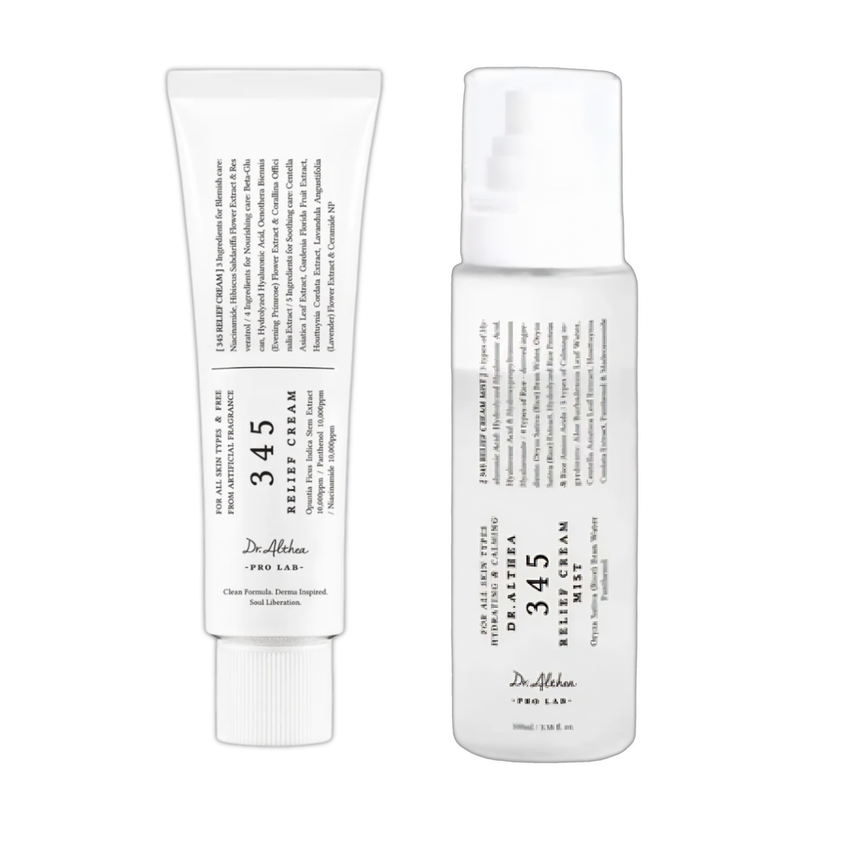 Dr. Althea Relief & Soothing Skincare Set with calming creams and lotions, featuring clean, minimal packaging of the DR ALTHEA brand.