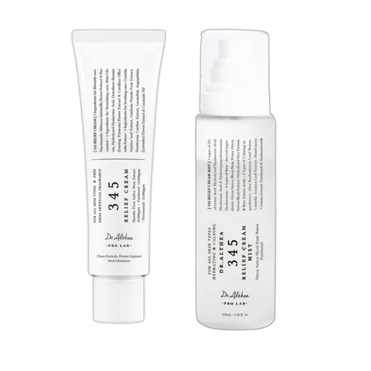 Dr. Althea Relief & Soothing Skincare Set with calming creams and lotions, featuring clean, minimal packaging of the DR ALTHEA brand.