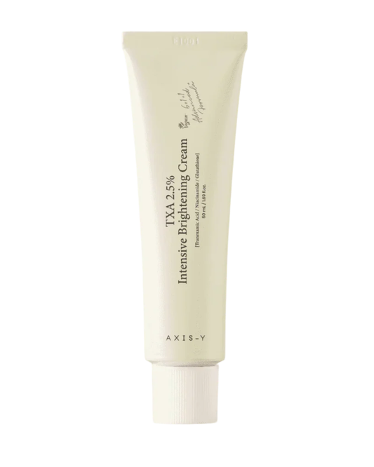 AXIS-Y TXA 2.5% Intensive Brightening Cream in 50ml jar, showcasing the skincare cream with a sleek container and brightening formula.